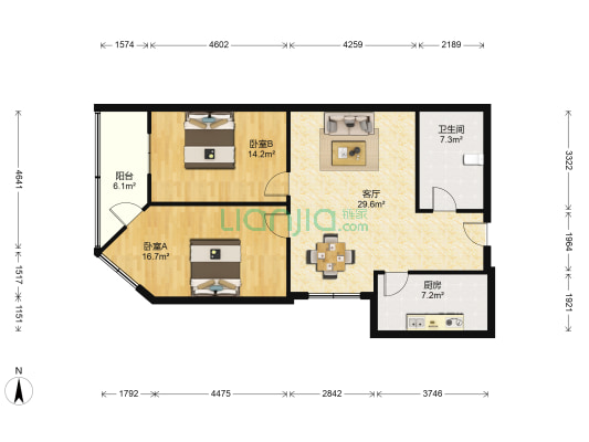 中银公寓 2室1厅1卫 108平方