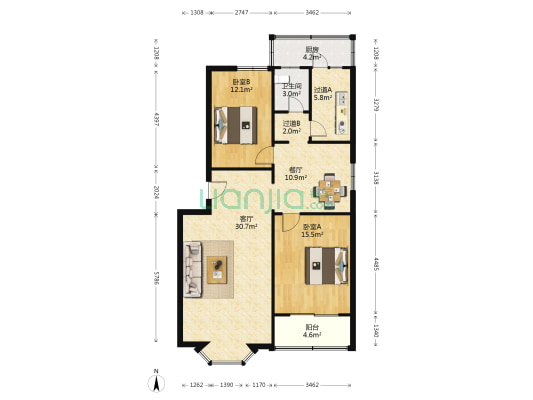 裕城市政宿舍 2室2厅1卫 105平方