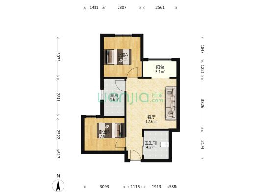 百合金山 2室1厅1卫 60平方
