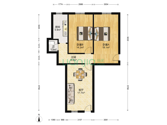 文卫路小区 2室1厅1卫 74平方