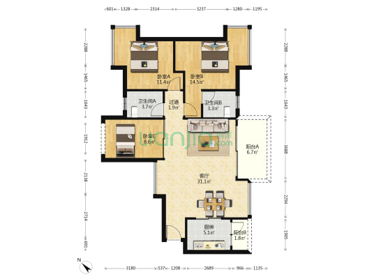 永江国际公馆 3室1厅2卫 98平方