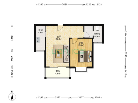 云锦佳苑 1室1厅1卫 59平方