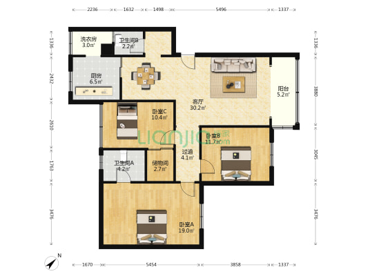 老市委建行家属楼 3室1厅2卫 110平方