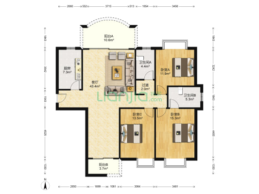 碧富花园 3室1厅2卫 139平方