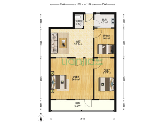 联通公司家属院 3室1厅1卫 50平方