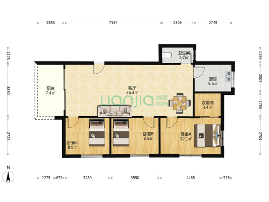 堑头横岗大街1号 3室1厅1卫 101平方
