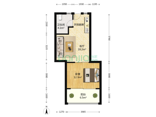 海上国际花园(二期) 1室1厅1卫 55平方