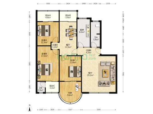 湖南石油化学工业局小区 4室2厅2卫 143平方