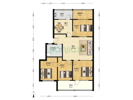 潍坊市人民医院家属院 4室2厅1卫 105平方