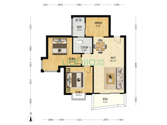金山水岸A区 2室1厅1卫 85平方