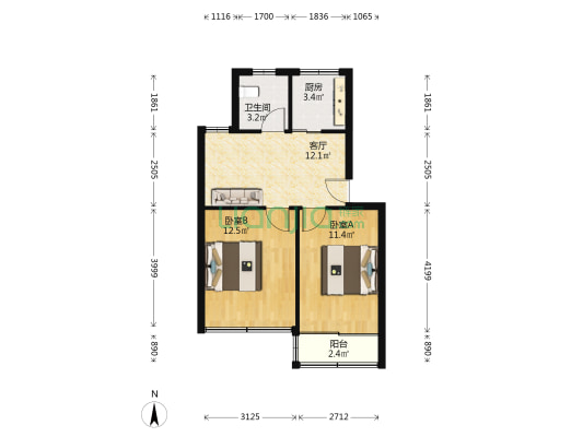 陶家溇底 2室1厅1卫 59平方