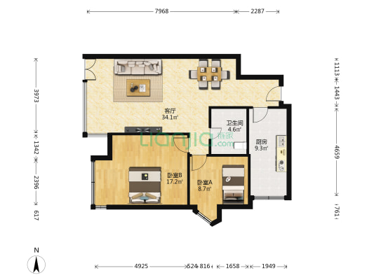 一品天下D区 2室1厅1卫 87平方