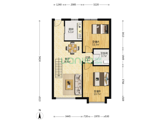 瀚正御璟城 2室1厅1卫 84平方