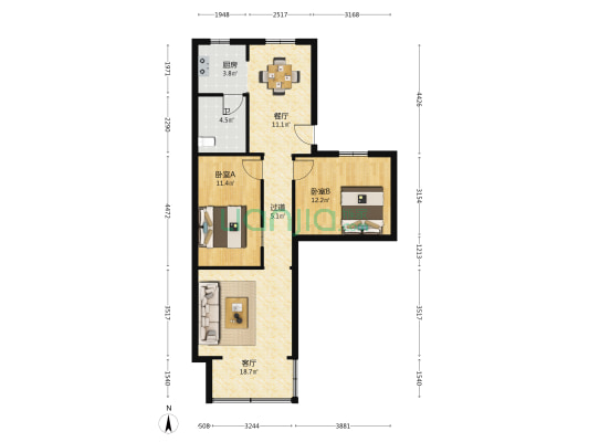 东门路12号 2室2厅1卫 83平方