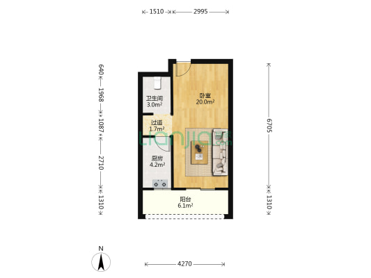 中海澳门佳园 1室0厅1卫 49平方