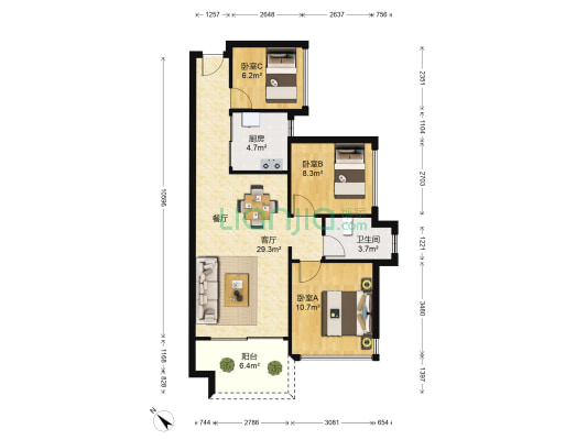 万科魅力之城 3室1厅1卫 76平方