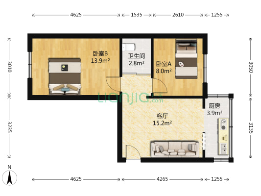 春城惠民示范小区 2室1厅1卫 60平方