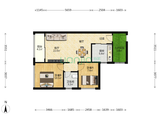 乐富里 2室1厅1卫 73平方
