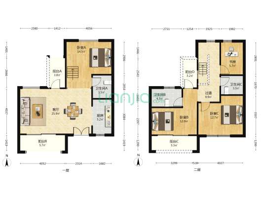 乐享城美澜居 4室1厅3卫 122平方
