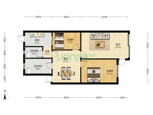 河西巷 2室2厅2卫 78平方