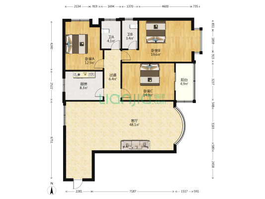 苹果工社 3室1厅2卫 159平方