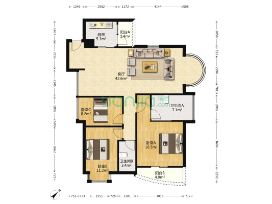 香港街 3室1厅2卫 124平方