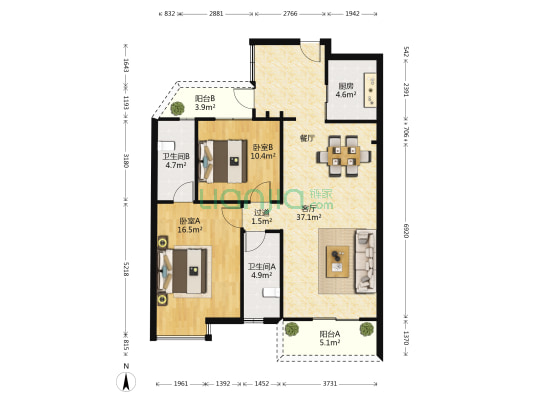 鸿山新村 2室1厅2卫 102平方