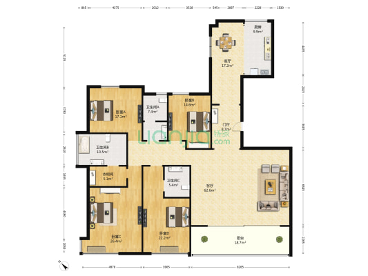 万科青山湖 4室2厅3卫 237平方