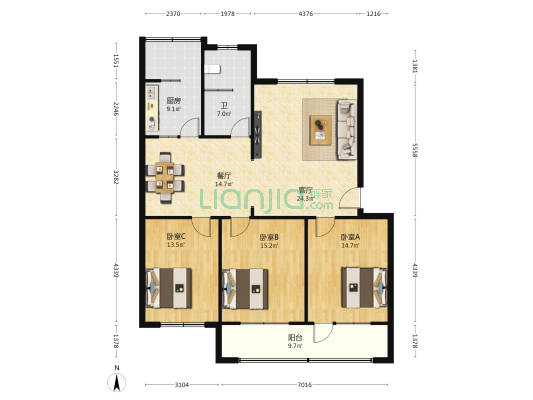 一中家属院 3室2厅1卫 129平方