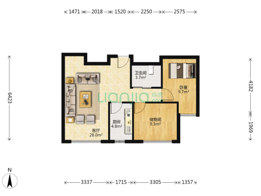 宏城嘉苑 1室1厅1卫 77平方