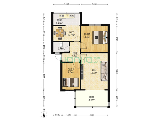 省委党校 2室2厅1卫 58平方