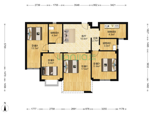 金利蓝湾新城 4室1厅0卫 91平方