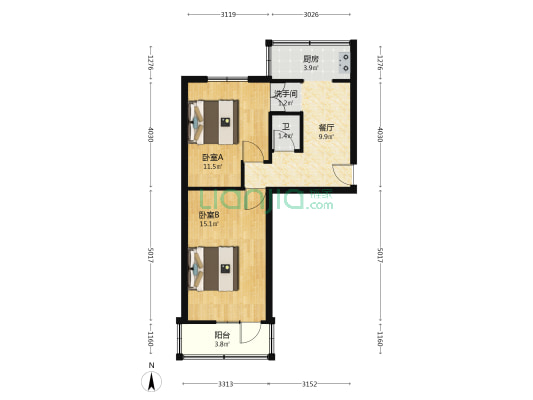 商业厅宿舍 2室1厅2卫 56平方