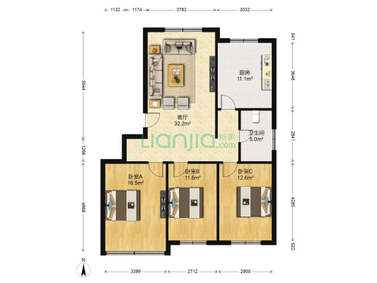 宏业小区 3室1厅1卫 113平方