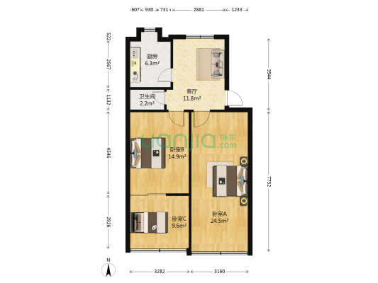 襄阳市科学技术局家属院 3室1厅1卫 78平方