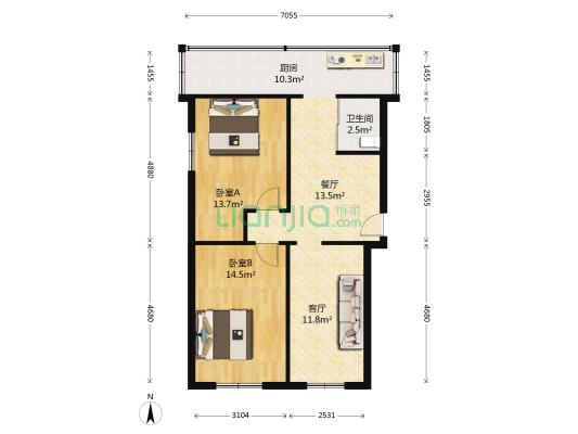 气象家园 2室2厅1卫 75平方