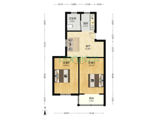 白浪新村 2室1厅1卫 67平方