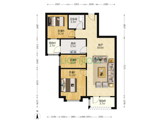 华融现代城朝阳小三居，可贷款，证满二-户型图