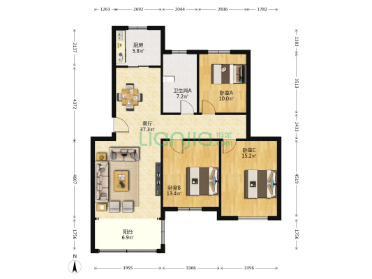 金地华城 3室1厅1卫 117平方