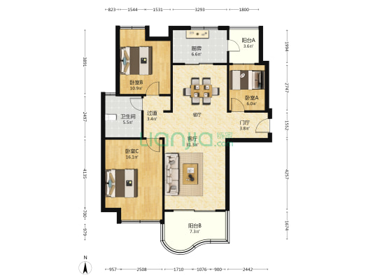 碧桂园二期 3室1厅1卫 118平方