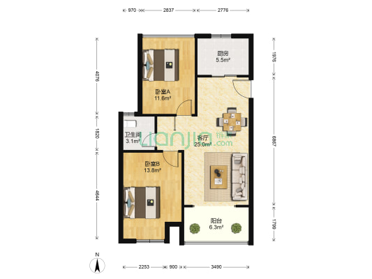 森隆满园 2室1厅1卫 82平方