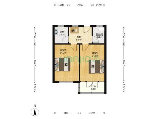 海滨六村 2室1厅1卫 57平方