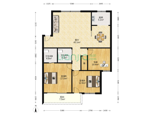 下吕浦四区兴浦 3室1厅2卫 123平方