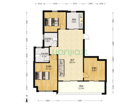 华润半山悦景 3室1厅2卫 108平方