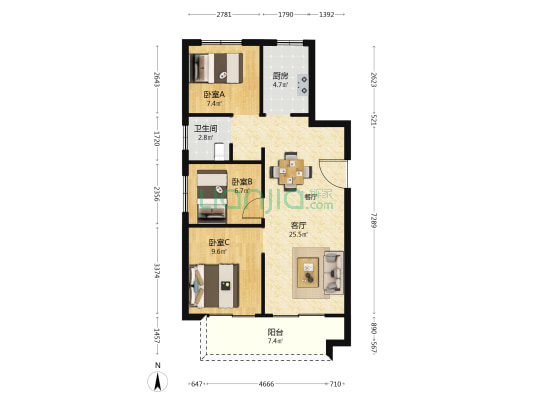 高新·和锦莲序 3室1厅1卫 88平方