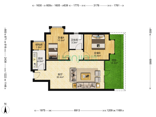 青龙乾院A区 2室1厅1卫 78平方