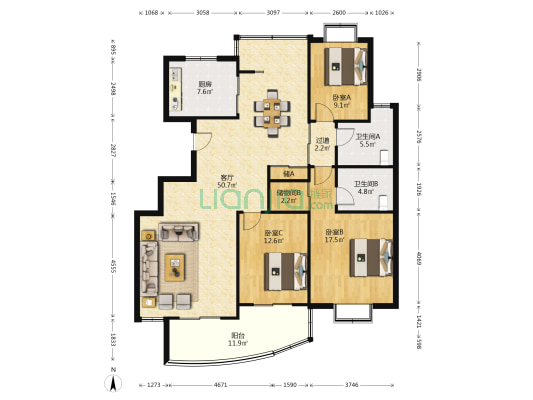 科大花园东苑 3室1厅2卫 150平方