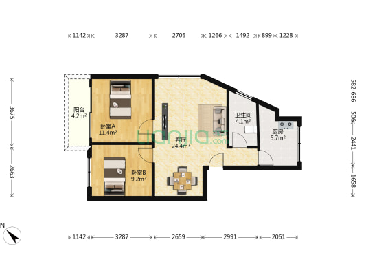 富华商住楼 2室1厅1卫 72平方