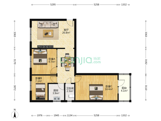 兰州行政学院 3室1厅1卫 89平方