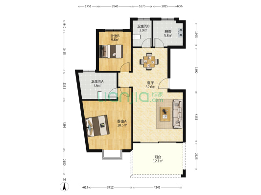 丽景花园东区 2室1厅2卫 166平方